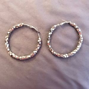 Rare Silver Metal Hoop Earrings